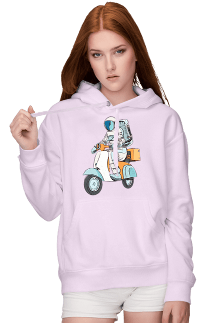 Women`s hoodie with prints Astronaut on a motorcycle. Cosmonaut, motorcycle, space. 2070702