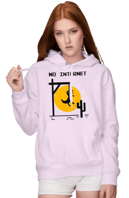 Women`s hoodie with prints No internet. Dinosaur hanged himself, funny, humor, joke, meme, no internet, without internet. 2070702