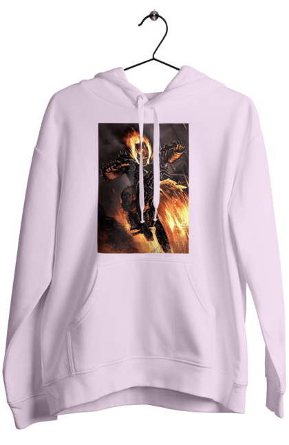 Women`s hoodie with prints Hell Racer. Chopper, fire, hell racer, motorcycle, skeleton. 2070702
