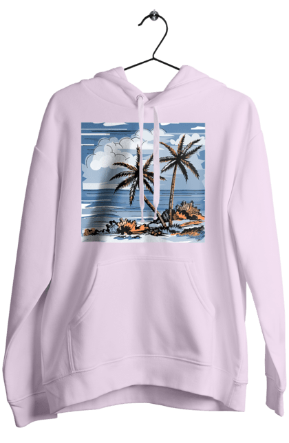 Women`s hoodie with prints Palm Trees And Sky. Clouds, palm trees, sea, sky. 2070702