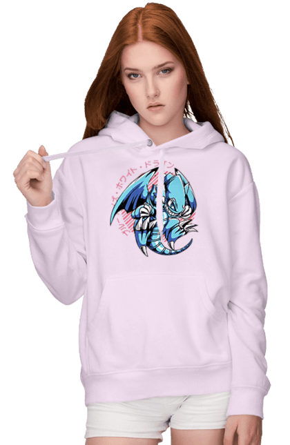 Women's hoodie with prints Yu Gi Oh! Blue Eyes Toon Dragon. Anime, blue-eyes toon dragon, cards, dragon, game, manga, yu gi oh. 2070702