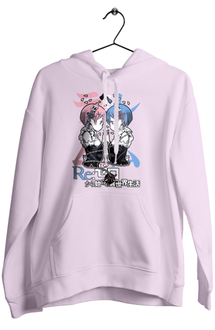 Women's hoodie with prints Re:Zero. Anime, drama, fantasy, manga, ram, re:zero, rem, thriller. 2070702