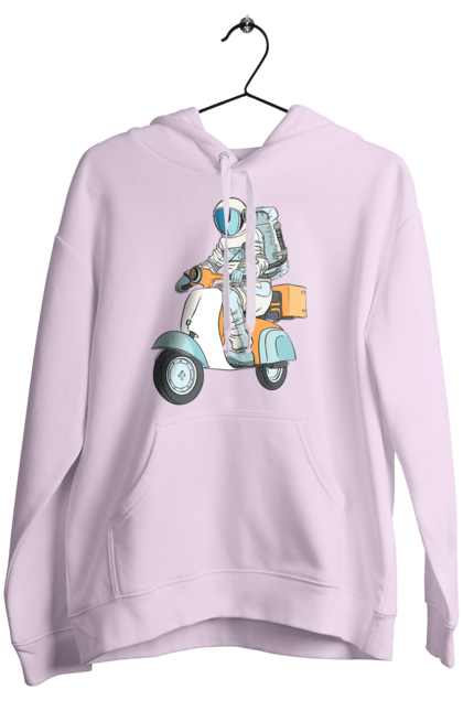Women`s hoodie with prints Astronaut on a motorcycle. Cosmonaut, motorcycle, space. 2070702