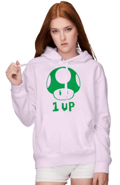 Women's hoodie with prints 1UP Mario. Character, game, mario, mario bros, nintendo. 2070702