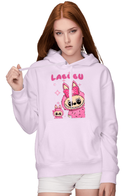 Жіноче худі з принтом "Лабубу". Іграшка лабубу, лабубу, лабубу кока кола, мерч лабубу, мила, рожева лабубу, смішна лабубу. 2070702