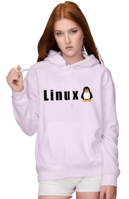 Women`s hoodie with prints Linux. Administrator, availability, black, commercial, free, freedom, independence, is free, it, it specialist, linux, operating system, os, penguin, programmer, server, software, sysadmin, sysop, system, system administrator, text. 2070702