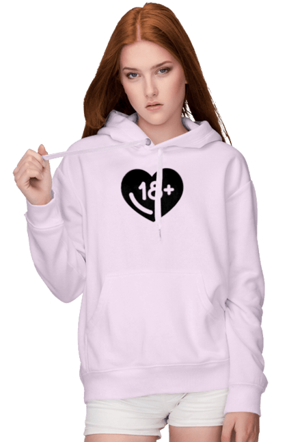 Women`s hoodie with prints 18+. 18+, black, heart, prohibition, sex. 2070702