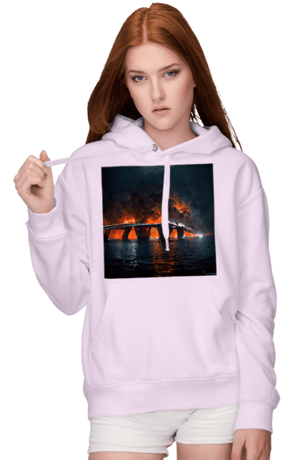 Жіноче худі з принтом "Кримський мост горить". Армія росії, армія україни, годить, зсу, крим, мост, удар, удар зсу. 2070702