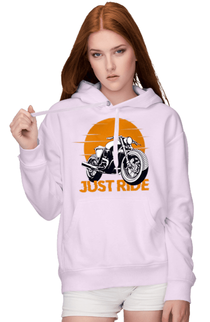 Women`s hoodie with prints Motorcycle, Just Go. Motorbike, riding, road. 2070702