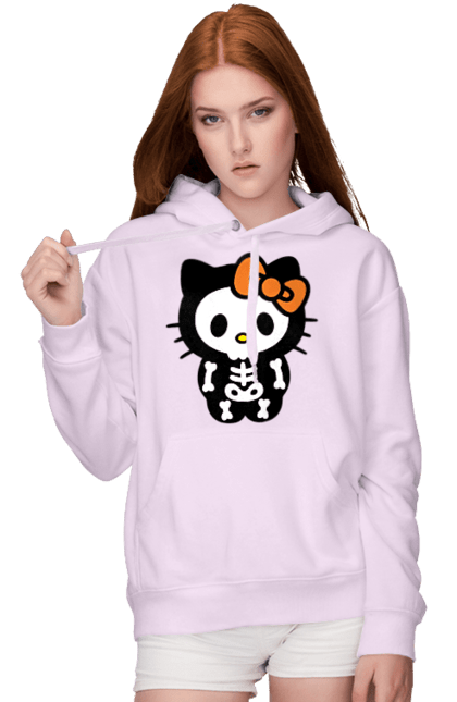 Women's hoodie with prints Hello Kitty Halloween. Brand, character, halloween, hello kitty, kitten, kitty, skeleton, zombie. 2070702