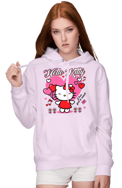 Женское худи с принтом Хелло Китти. Hello kitty, бренд, кот, котенок, персонаж, хелло китти. 2070702