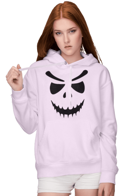 Women's hoodie with prints Halloween pumpkin face. Costume, halloween, holiday, october, october 31, pumpkin, scary, sweets, trick or treat. 2070702