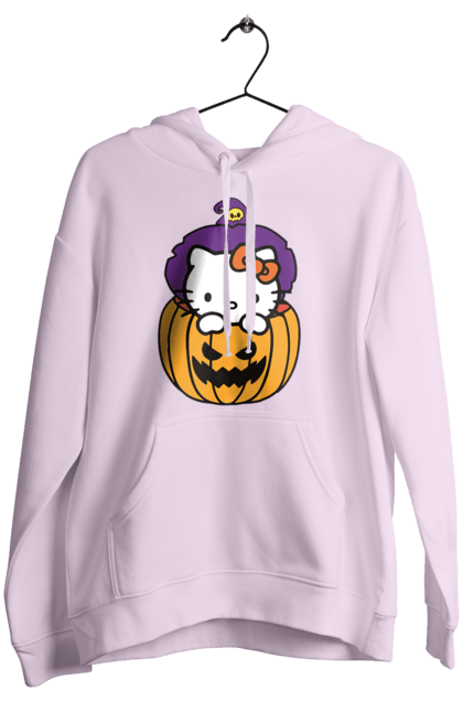 Women's hoodie with prints Hello Kitty Halloween. Brand, cat, character, halloween, hello kitty, kitten, kitty, witch. 2070702