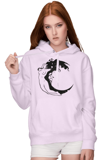 Жіноче худі з принтом "Дівчина місяць". Дівчина, зірки, космічне, космос, місяць. 2070702