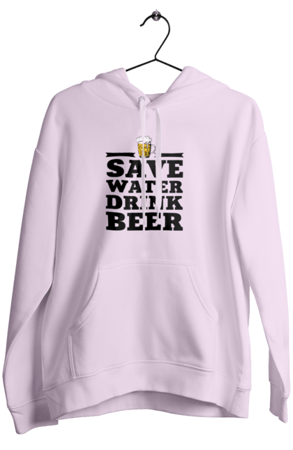 Жіноче худі з принтом "Бережи воду, пий пиво (чорна)". 18+, алкоголь, бар, гумор, любителям писа, меми, пиво, приколи, текст, чоловікам. 2070702