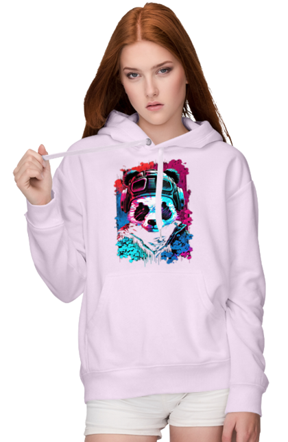 Women`s hoodie with prints Panda in VR Helmet. Character, geek, helmet, panda, virtual reality. 2070702