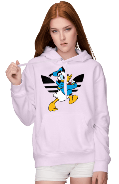 Женское худи с принтом Adidas Дональд Дак. Adidas, daisy duck, donald duck, адидас, дейзи дак, дональд дак, мультсериал, мультфильм. 2070702