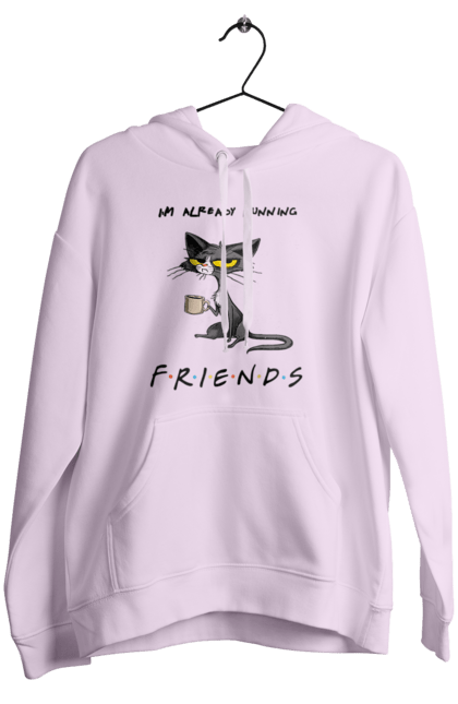 Жіноче худі з принтом "Друзі, вже біжу". Вже біжу, відвали, друзі, йди нахуй, кіт з чашкою, не вчіть жити, пародія серіал, сам собі друг, самотність сука, серіал кіт. 2070702