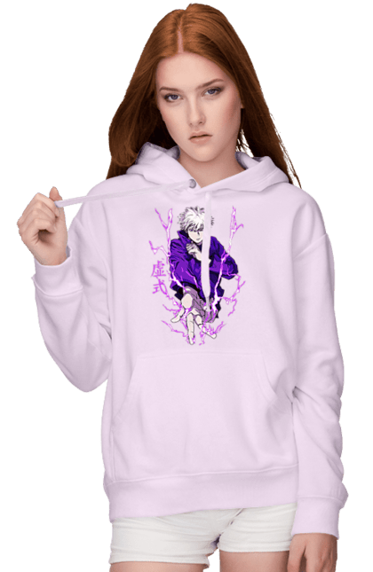 Women's hoodie with prints Jujutsu Kaisen Gojo. Anime, dark fantasy, gojo, jujutsu kaisen, magic battle, manga, mystic. 2070702