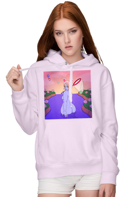Women`s hoodie with prints Purple Girl On The Hunt. Girl, naked, net. 2070702