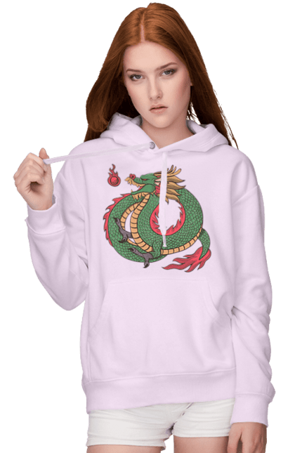 Women's hoodie with prints The Dragon. Animal, chinese dragon, dragon, green dragon, symbol. 2070702