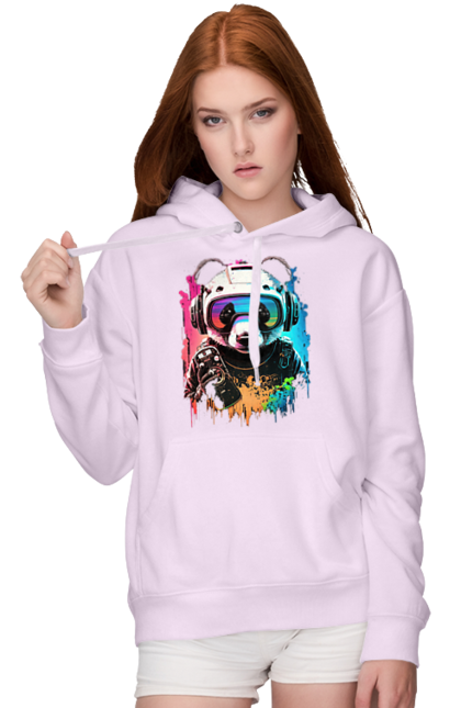 Women`s hoodie with prints Panda in VR Helmet. Character, geek, helmet, panda, virtual reality. 2070702