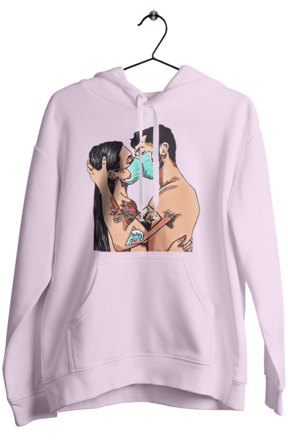Women`s hoodie with prints Coronavirus Love. Coronavirus, kiss, love, mask, quarantine. 2070702