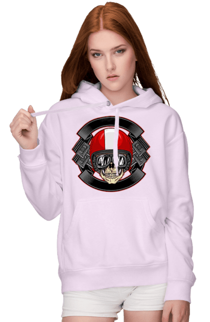 Women`s hoodie with prints skull motorcyclist. Helmet, motorcyclist \, skull. 2070702