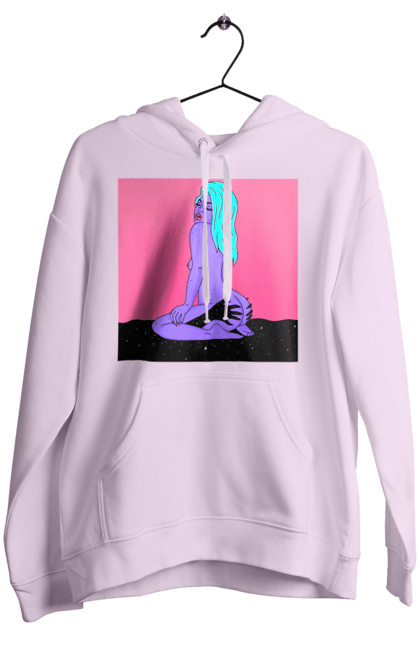 Women`s hoodie with prints Purple Girl In Hands. Alien, girl, sits. 2070702