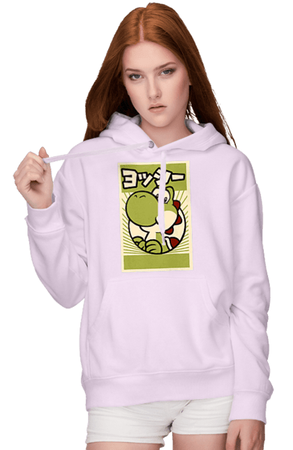 Women's hoodie with prints Mario Yoshi. Character, dinosaur, games, mario, nintendo, super mario world, yoshi. 2070702