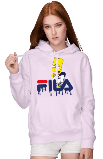 Женское худи с принтом Барт FILA. Bart, simpsons, барт, мультфильм, симпсоны, спорт, спортивная одежда. 2070702