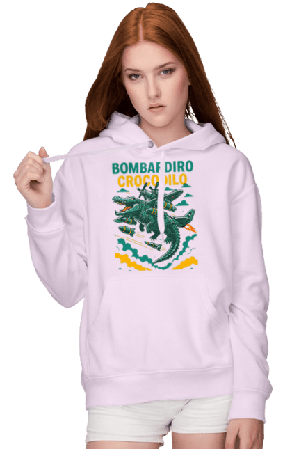 Жіноче худі з принтом "Bombardino Crocodilo". Bombardino, bombardino crocodilo, crocodilo, бомбардіно крокоділо, крокодил, крокодил літак, крокодил мем, мем, мем бомбардине крокодило. 2070702