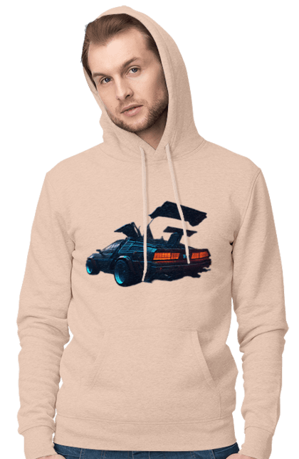 Чоловіче худі з принтом "DeLorean назад у майбутнє". Автомобіль, делореан, з фільму. 2070702