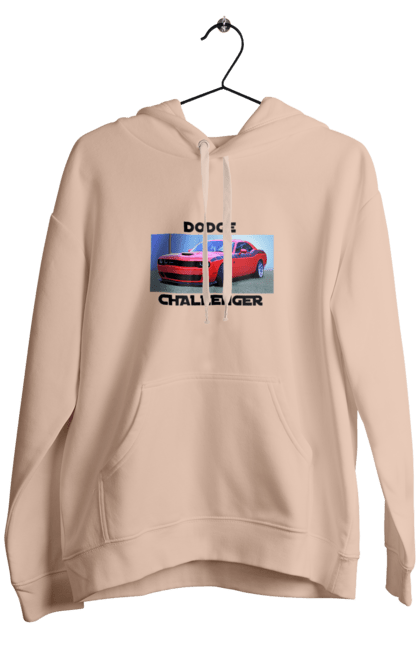 Men`s hoodie with prints Dodge challenger. An american legend, auto, car, classic car, cult car, dodge challenger, oil car, powerful car. 2070702