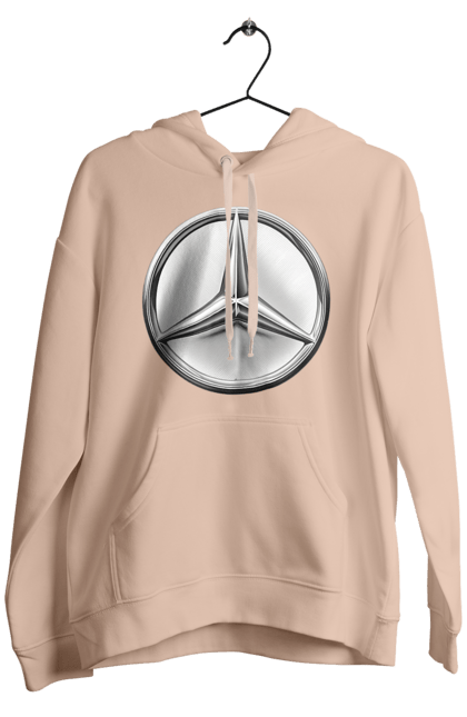Men`s hoodie with prints Mercedes Benz Logo Metallic. Avto, cars, mercedes, mercedes-benz, mercedes-benz logo. 2070702