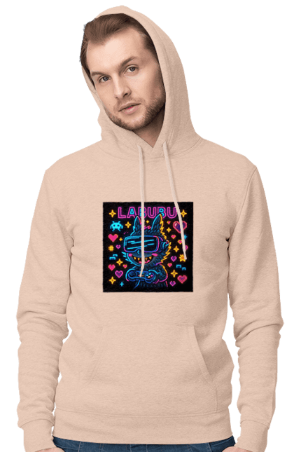 Чоловіче худі з принтом "Лабубу". Vrочки, геймеркультура, геймпад, іконкиаркади, кіберарт, лабубу, неонгеймінг, піксельарт, ретроаркада, світиться. 2070702