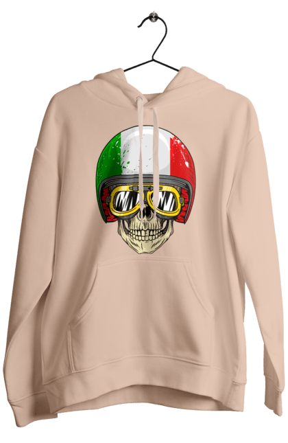 Чоловіче худі з принтом "Череп в мотошоломі". Мото, окуляри, череп, шолом. 2070702