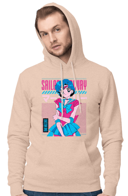 Men's hoodie with prints Sailor Moon Mercury. Ami mizuno, anime, drama, magical girl, sailor mercury, sailor moon, tv series. 2070702