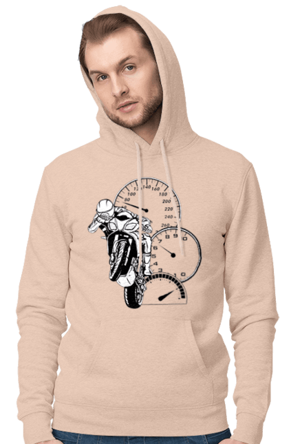 Men`s hoodie with prints Motorcycle Speed Black. Moto, motorcycle, overclocking, speed. 2070702