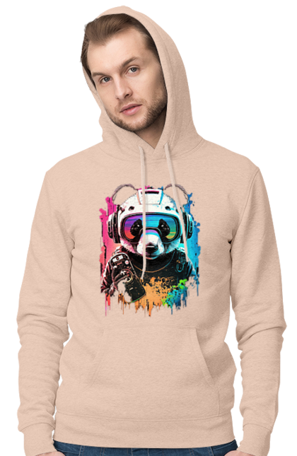Men`s hoodie with prints Panda in VR Helmet. Character, geek, helmet, panda, virtual reality. 2070702