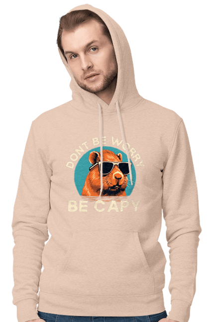 Men's hoodie with prints Capybara. Animal, capybara, glasses, rodent. 2070702