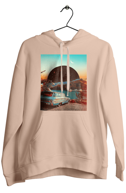Чоловіче худі з принтом "Картина, машина біля річки". Картина, машина, планета, прикол, ретро, річка. 2070702