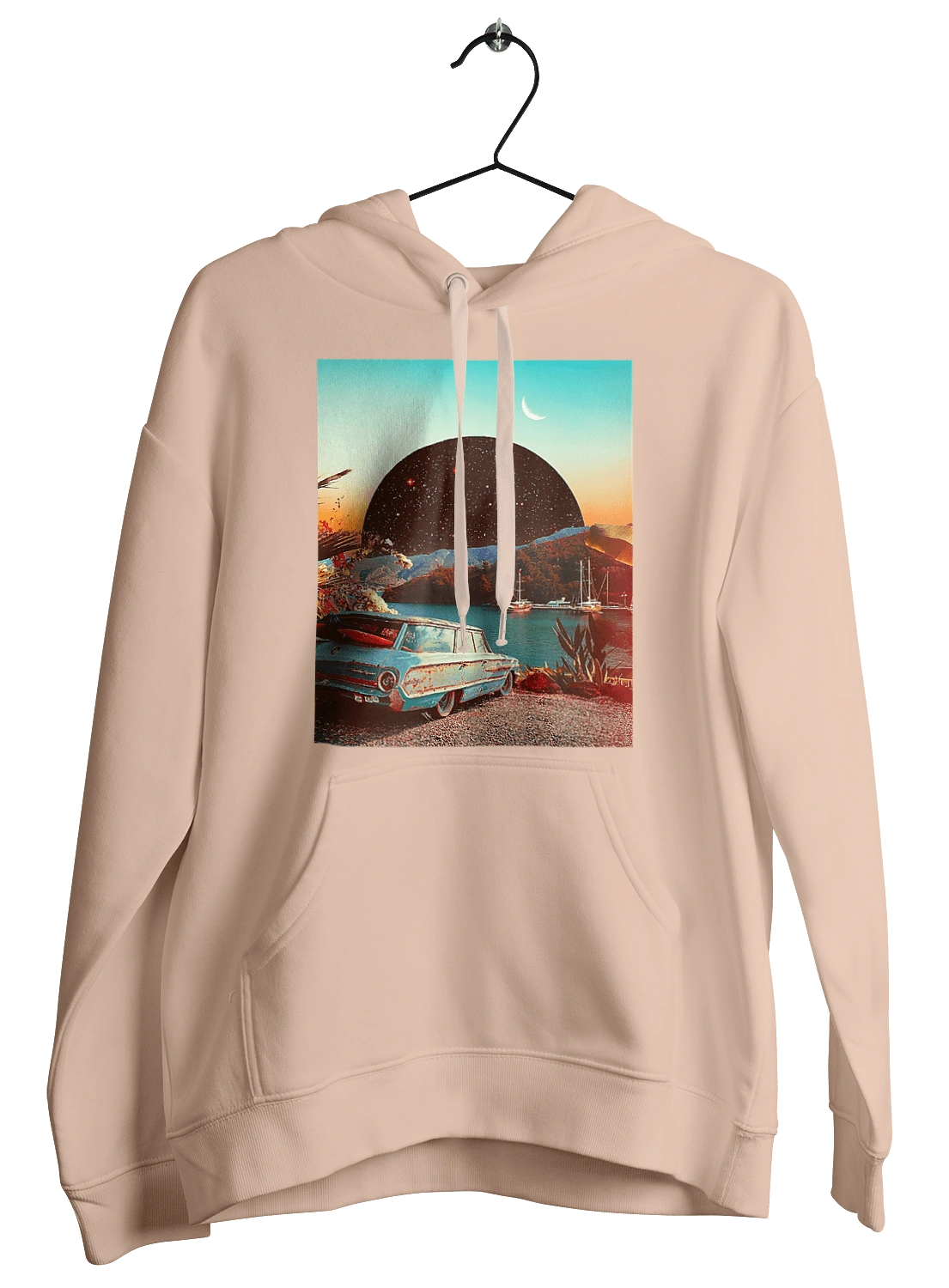 Painting, car by the river