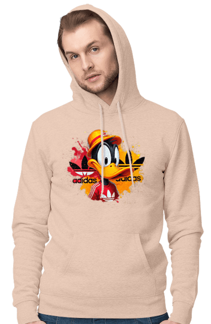 Мужское худи с принтом Даффи Дак Adidas. Adidas, daffy duck, looney tunes, merrie melodies, warner brothers, даффи дак, мультфильм, персонаж, утка даффи. 2070702