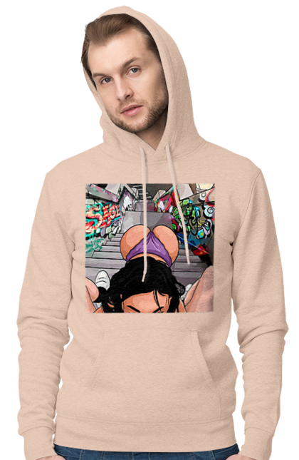 Чоловіче худі з принтом "Дівчина На Колінах Перед Хлопчиною". Гола, жопа, на колінах, смоктати. 2070702