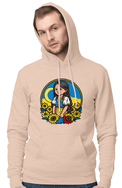 Чоловіче худі з принтом "Мила Українська дівчинка". Блакитний, жовтий, жовто-блакитний, зроблено в україні, патріот, патріоти україни, підтримую україну, прапор україни, україна, українська дівчинка. 2070702