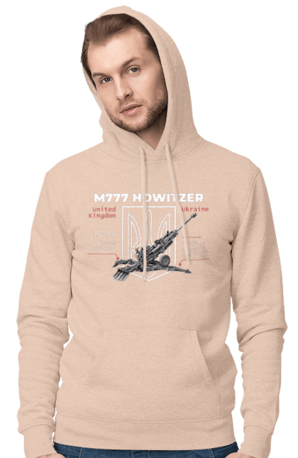 Мужское худи с принтом 155 мм гаубица M777. Archer, bayraktar, himars, javelin, m777, patriot, weapon, zaluzhny, гаубица. 2070702