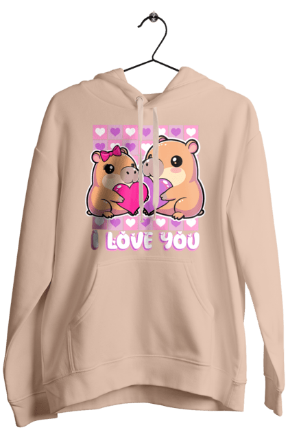Чоловіче худі з принтом "Закохана капібара". I love you, валентинка, день святого валентина, капибара, кохання, милі тварини, пара капібар, романтика, романтичний подарунок, серця. 2070702