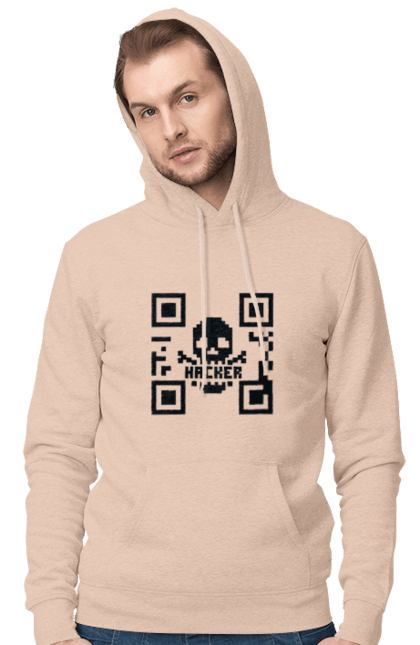 Чоловіче худі з принтом "Хакер hacker". Geek, hacker, ios, qr code, qr код, ай ті, айтішник, геймер, гік, іт, мем, позитив, пранк, програміст, розробник, хакер. 2070702