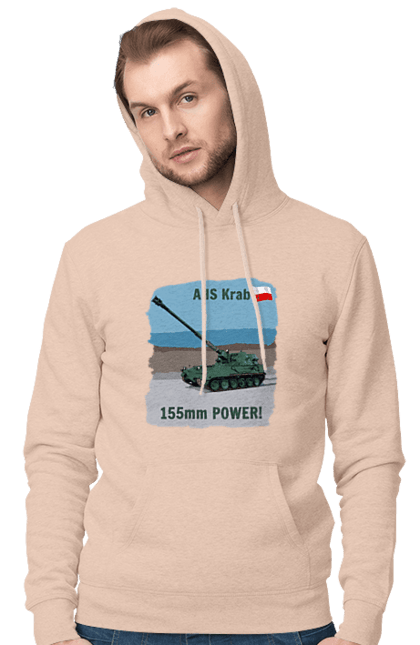Men`s hoodie with prints 155mm Power! AHS Krab olive. Ahs krab, artillery, crab, howitzer, poland, self propelled. 2070702